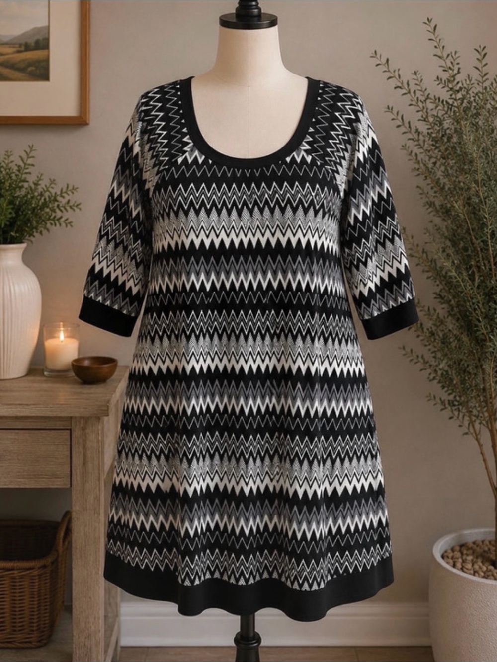 Black & White Dress Barn XL Zigzag Knit Dress